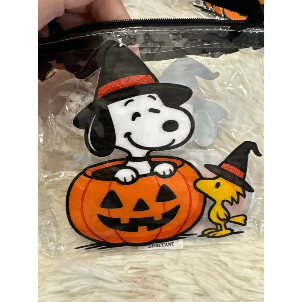 Snoopy Halloween clear zip pouch Snoopy & Woodstock witch hats inside a pumpkin